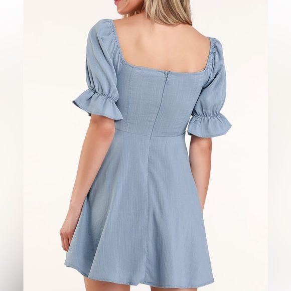 LuLu’s Medium Dress Elsie Dusty Blue‎ Pretty Puff Sleeve Lined - Picture 3 of 13